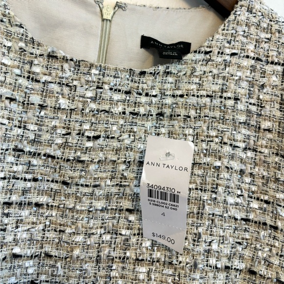 Ann Taylor Ivory Shimmer Tweed Shift Dress Size 4 - Picture 4 of 8